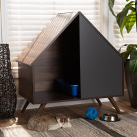 Baxton Studio SECHC150120WI-Columbia-Cat House Mia Modern and Contemporary Two-Tone Walnut Brown and Grey Finished 2-Door Cat Litter Box Cover House